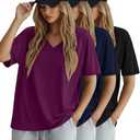 Huukeay 3 Pack Women's Oversized Cotton T-Shirts V Neck Loose Fit Casual Workout Tees Soft Short Sleeve Tops Size XL