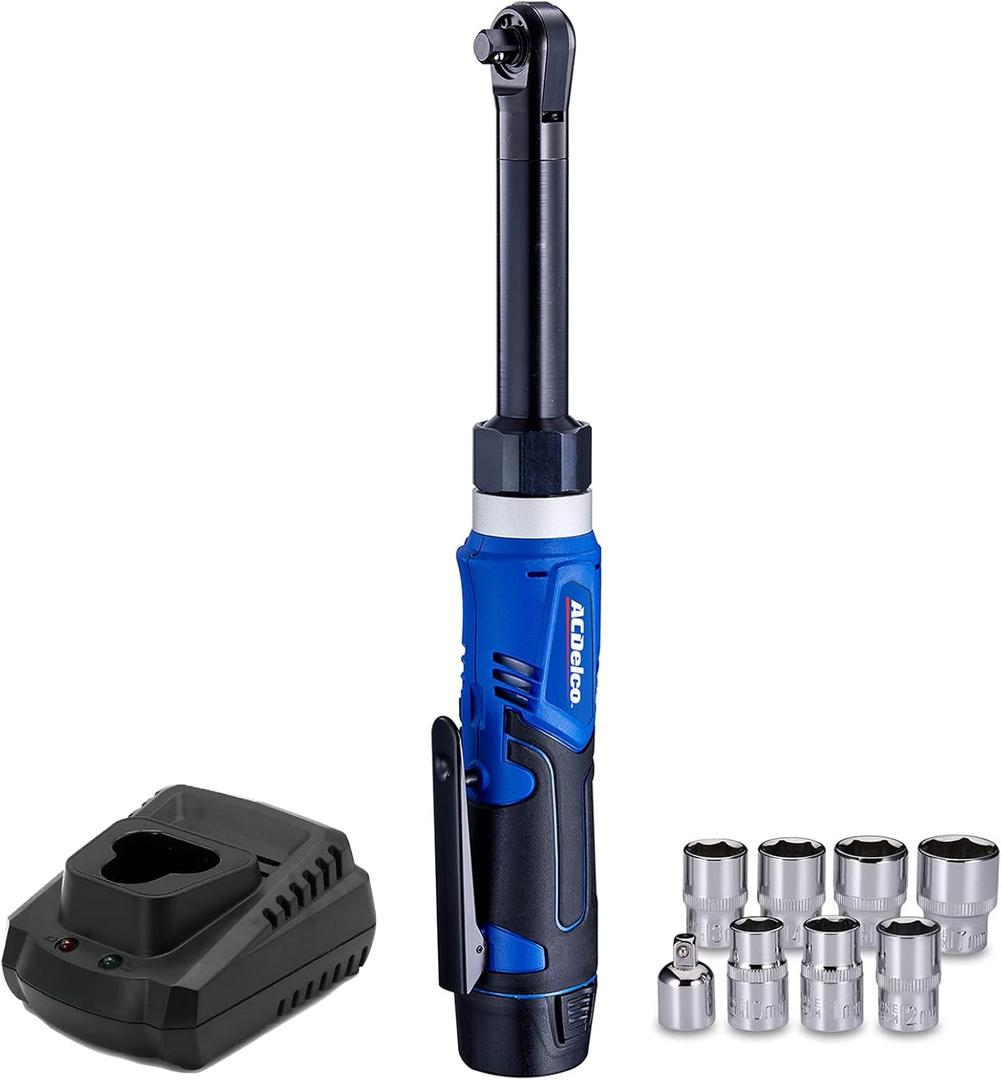ACDelco ARW1218-3P G12 Series 12V Li-ion Cordless 3/8 40 ft-lbs. Extended Ratchet Wrench Tool Kit