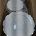 WDF 200PCS Ivory Plastic Plates with Gold Rim - Cream Plastic Plates - Include 100 Dinner & 100 Dessert Fancy Disposable Plate for Party - Heavy Duty Plate for Wedding/Baby Shower/Spring/Mother's Day