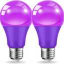 JAHEKS Purple Light Bulbs for Outdoor Porch, 9W(60W Equivalent) E26 Base LED Purple Bulb for Halloween Christmas Wedding,Party,Bar,Holiday Lighting,Home Decor, 2-Pack