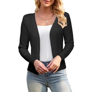 GoMamee Women's Cardigan Sweater Long Sleeve Open Front Knit Cardigans Black, Medium