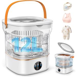 12L Portable Washing Machine, Mini Washer with 5/10-Min Cycles & Drain Hose | Compact Portable Washer for Baby Clothes, Underwear & Socks, Portable Laundry Machine for Apartments, Dorms & RVs