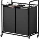 Laundry Sorter Basket 2 Bag Laundry Hamper Cart with Rolling Lockable Wheels and Removable Bags Laundry Organizer Cart for Clothes Storage, Black