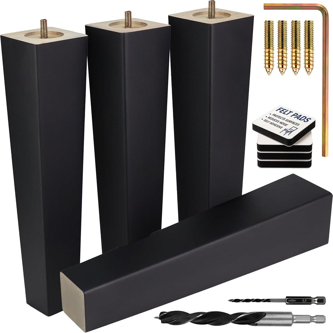 Premium Black Square Furniture Legs (Full Install Kit) - Pick Your Size and Color (12 Inches)