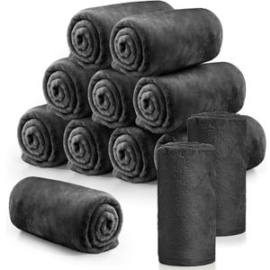 Tinideya 12 Pcs Flannel Fleece Throw Blanket Bulk 50 x 60 Inch Soft Fleece Blanket Warm Throw Blanket Coral Blankets for Couch Sofa Home Wedding Gifts Season (Dark Gray)