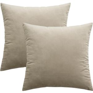 Pack of 2 Taupe Pillow Covers 16x16 Inch Decorative Velvet Throw Pillow Covers Modern Soft Couch Throw Pillows Farmhouse Home Decor for Spring Sofa Bedroom Living Room