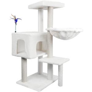 AIWIKIDE Cat Tree Has Scratching Toy with A Ball Activity Centre Cat Tower Furniture Jute-Covered Scratching Posts (Beige, 36.6'')