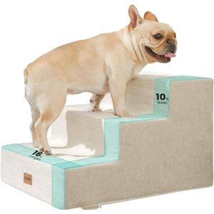 Made4Pets Dog Stairs for Small Dogs, Extra Wide Dog Steps for Bed Couch Sofa and Chair, 35D Foam Pet Steps for Small Dogs and Cats(Up to 40lbs), Non-Slip Bottom Pet Stairs, Beige, 3 Steps