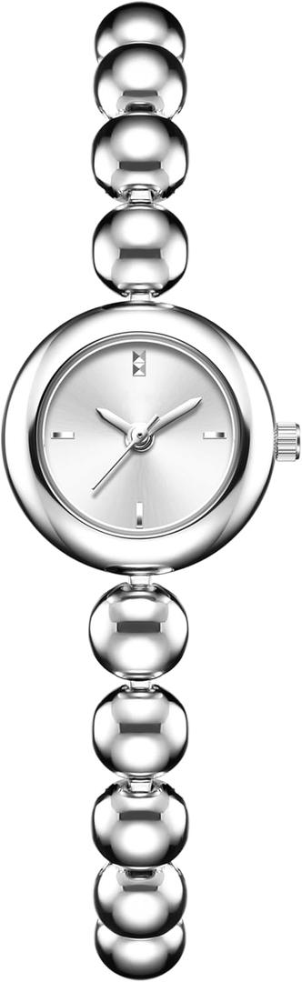 findtime Women Gold Watch Beaded Bracelet Vintage Dainty Silver Ladies Watches Jewelry Analog Dress Small Round Luxury Wrist Watch Reloj para Mujer