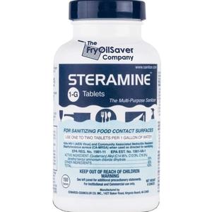 1 Bottle Steramine Sanitizer Tablets - Multi Purpose Steramine Sanitizing Tablets for Food Contact Surfaces in Kitchen, Diners, Hotels, Restaurants & Food Trucks by FryOilSaver Co. (150 Count)