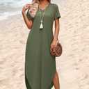WIHOLL Women's Summer Short Sleeve Dresses Maxi Dress Vacation Beach Sundresses 2026 with Pockets (Black, M)