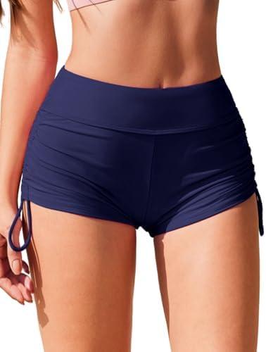 AI'MAGE Womens 3" Swim Board Shorts High Waisted Bathing Suit Bottoms Boy Shorts Adjustable Ruched Side Bikini Shorts XL