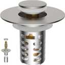 Universal Metal Bathroom Sink Drain Strainer Hair Catcher Upgraded 3 in 1 Pop-up Sink Stopper, with Detachable Stainless Steel Filter Basket, Fit for Standard 1.1''~2.36'' Basin Hole, Brushed Nickle, 1 Pack