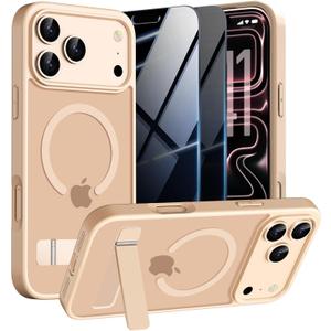 Magnetic Case for iPhone 17 Pro Max Phone Case with Privacy Screen Protector 2X,Compatible with MagSafe,Invisible Kickstand [20FT Protection],Translucent Matte Shockproof Cover for 17 ProMax,Desert