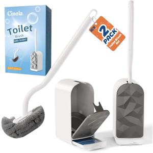 Toilet Brush and Holder 2 Set, Wall Mounted Toilet Bowl Brush with Hideaway Caddy, Toilet Cleaner Brush Built-in Drip Tray, Toilet Scrubber Brush Bathroom Decor, White RV Bathroom Accessories