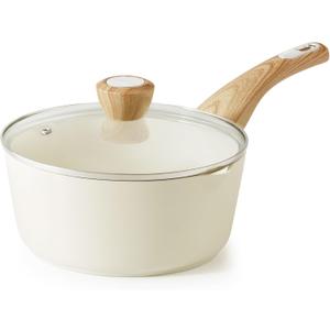 SENSARTE Ceramic Nonstick Sauce Pan with Lid, 2.5 Quart Saucepan with Double Spout, Large Cooking Pot, Non toxic Kitchen Sauce Pot, Non stick Saucier Pan, Induction Cookware, PFOA PTFE PFAS Free