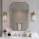 MIRRORART Gold Bathroom Mirror 24x36 Inch, Scalloped Mirrors for Bathroom Sink, Notched Corner Rectangle Mirror in 1 Stainless Steel Metal Frame Home Remodel Wall Mount Vertical/Horizontal