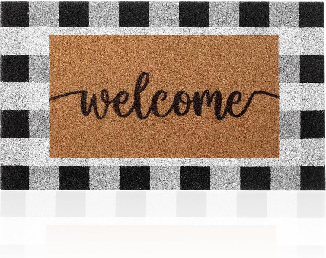 Welcome Mat for Front Door 30"x 17" Welcome Door Mat Outside Entrance, Buffalo Plaid Rug with Anti-Slip Backing Outdoor Indoor Doormats, Perfect for Front Door, Outside Entry Porch