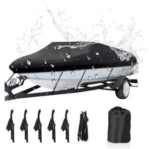 NEVERLAND Trailerable Boat Cover Waterproof Heavy Duty Marine Grade Polyester Canvas Fits V Shape/V-Hull and Tri-Hull Runabouts, Pro-STYL, Bass Boats (Boat Length 20-22ft, Beam Width up to 102",Black)