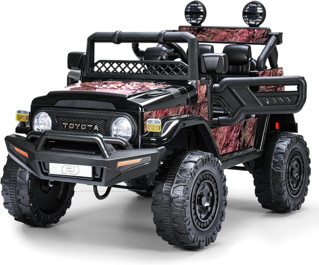 Licensed Toyota FJ Cruiser 12V 7AH Ride On Truck, Electric Car for Toddlers w/Remote Control, LED Lights, Spring Suspension, Bluetooth Speaker, FM Radio, Battery Powered Cars for Kids to Drive (Black)