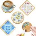 WATHFKCU 4 Sets DIY Glass Mosaic Tiles for Crafts,Mixed Color Mosaic Kits with Wooden Coaster for Adults,Mosaic Crafts Materials Package for Coaster Handmade Home Decor Gifts