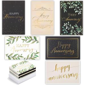 48 Pack Happy Anniversary Cards Bulk with Envelopes for Weddings, Work, Businesses, Gold Foil Designs (4x6 In)