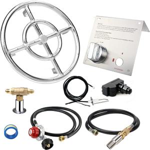 Uniflasy 12" Fire Pit Ring Burner Kit, Stainless Steel Propane Gas Firepit Ring Kit with Spark Ignition, Control Knob and Propane Hose Installation Kit for Indoor&Outdoor Fireplaces DIY Burner Kit (12 in.dia)