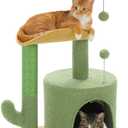PAWZ Road Cactus Cat Tree Small Cat Tower 32 Cat Scratching Post with Curved Perch, Cozy Cat Condo, Removable Padded Top Bed for Kittens and Indoor Cats-Green, Cactus Green 21.5"L x 15.6"W x 32"H