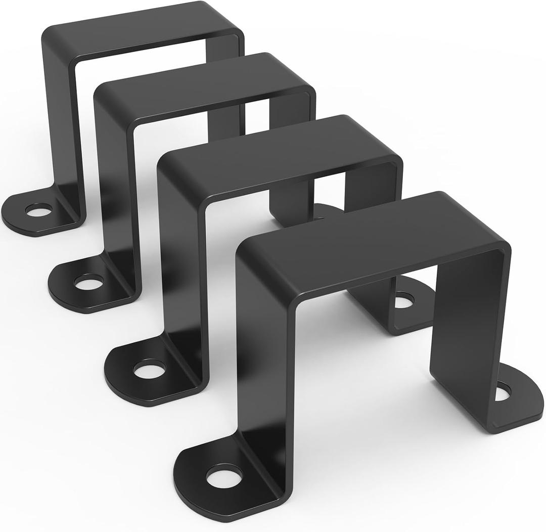 Square Tube Strap Clamp, Black Deck Fence Post Tie Bracket, Square Pipe Clamp, Steel Square Tube Buckle, U-Shaped Pipe Clamp Bracket (2"x2")