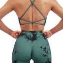 SUUKSESS Women Seamless Workout Sets Strappy Sports Bra High Waist Booty Shorts Outfits (2-4, #1 Deep Green Tie Dye)