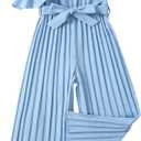Girls Ruffle Jumpsuit with Halter Waist Belt Wide Leg Pleated Long Romper Teens Summer Playsuit, Size 8Y