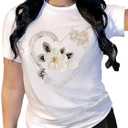 SweatyRocks Women's Floral Top T Shirts Summer Graphic Tees Short Sleeve Crew Neck Tops (White, S)
