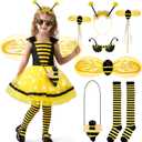 Latocos 8pcs Bee Costume Kids Toddler Light Up Bumblebee Tutu Dress Bee Wings Bag Socks Halloween Dress Up Gift (130(5-6Y))