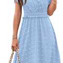 Women Short Sleeve V Neck Swiss Dot Midi Summer Dresses 2024 Boho Ruffle Long Dresses Ruffle Wedding Guest Dress. Size S