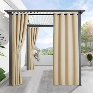 2 x RYB HOME Outdoor Curtains for Patio Waterproof Block Sunlight Thermal Insulated Privacy Assured Thick Outside Curtains for Porch, Gazebo, Pergola, W52" x L84", Biscotti Beige, 1 Panel