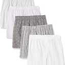 Amazon Essentials Men's Woven Cotton Boxer Short Underwear , Pack of 5 (Arrow Geo/Bright White/Olive Ditsy Floral/Plaid/White, 2XL)