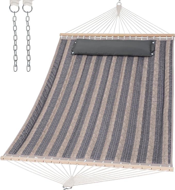 SUNCREAT Double Quilted Hammock, Gray Stripes