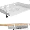 BYMECOST No Drill Under Desk Storage Shelf, Metal Under Desk Drawer Organizer with Clamp, Mount Under Desk Shelf Adds Tray, Desk Drawer for Office Desks, Table, Gaming Desk, Workstations (White)