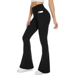 Sundwudu Black Flare Yoga Pants for Women - Soft High Waist Bootcut Leggings Tall & Long Bootleg Pants for Women (Medium)