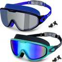 Water Space Swim Goggles 2 Pack for Adult Men Women, Anti-fog UV Protection No Leak 180 Wide View Clear Vision Pool Goggles