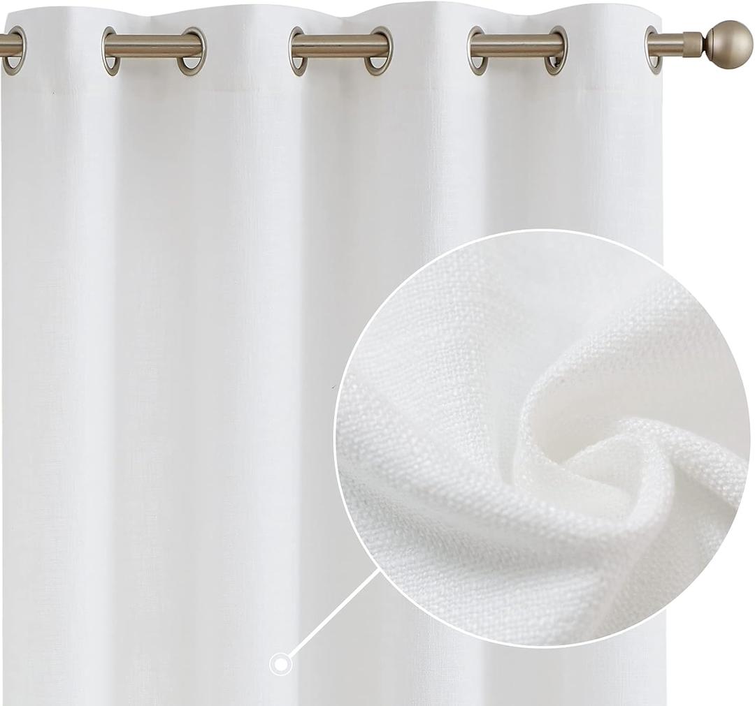jinchan Linen Look Curtains for Living Room Panels for Bedroom Heathered Green Textured Light Filtering Living Room Farmhouse Window Drapes 84 Inches Length 2 Panels (*Thick Burlap| Off White)