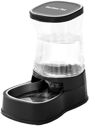 Automatic Gravity Water Dispenser for Dogs, 1Gallon Stainless Steel Dog and Cat Water Bowl Dispenser, Dog Water Fountain Dispenser for Small&Medium Dogs, Cats, Puppies(Black)