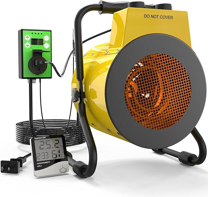 QIOMALA Greenhouse Heater with Digital Thermostat, Outdoor Heaters with 1500W Fast Heating, Overheat Protection, Adjustable Fan & Heater Mode, Electric Space Heater for Patio, Grow Tents, Garage