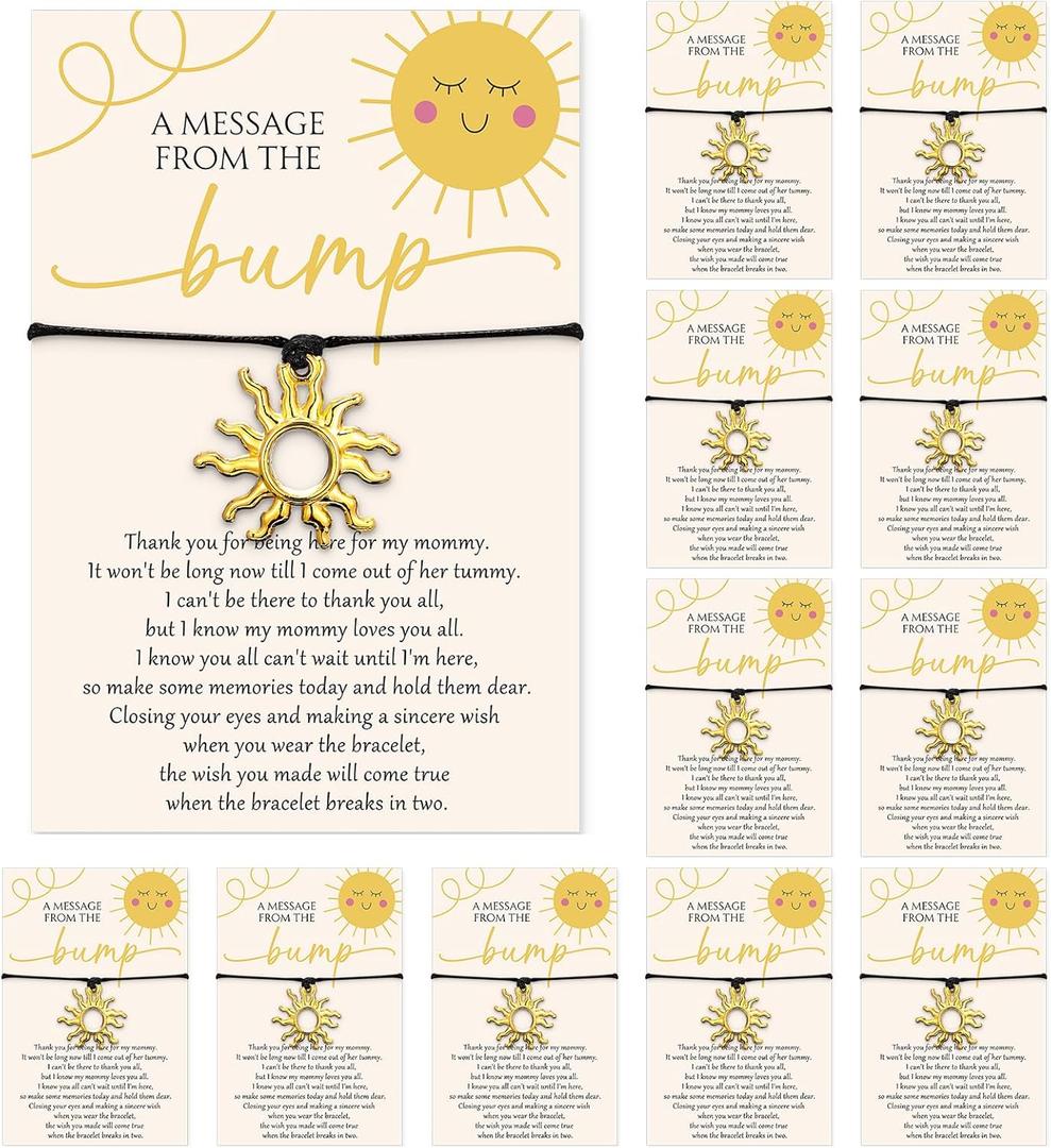Tondiamo 25 Sets Baby Shower Favor for Guest Adjustable Bracelet Thank You Message from The Bump Card Gold Sun Wish Charm Bracelet for Gender Reveal Return Gift Here Comes The Son Party Favor