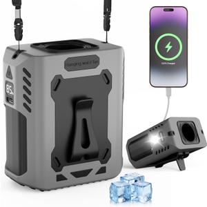 Godboat Portable Waist Fan Clip, 5-Speed Personal Cooling Fan,10000mAh Rechargeable up to 24H, Wearable on Belt & Neck with LED Light, Gifts for Men Women, Gadgets for Outdoor Travel Camping, Gray