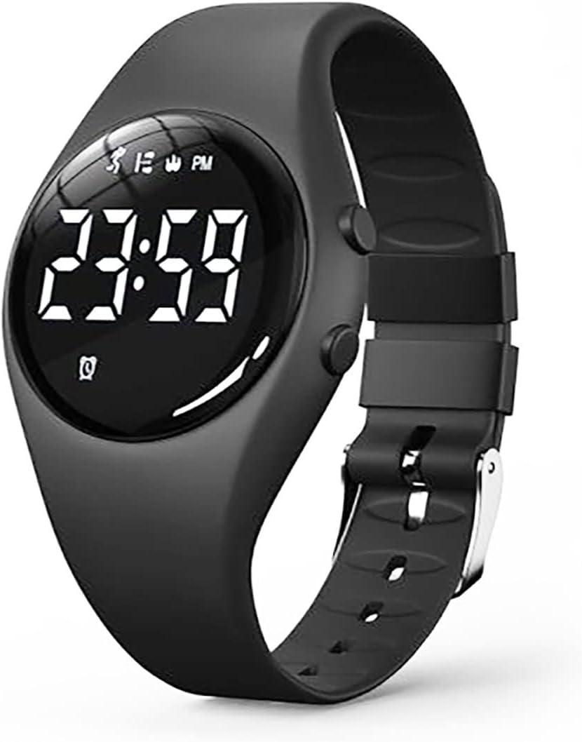 Kids Pedometer Fitness Watch Without App/Bluetooth, Rechargeable Sports Watch with 21-Day Battery Life, IP68 Waterproof Watch with Alarm Clock Timer Step/Distance/Calorie Counter for Kid Boys Girls (Black+Silver buckle)
