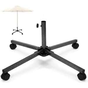 Foldable Portable Beach Umbrella Stand with Wheels Patio Umbrella Base Holder Adjustable Heavy Duty for Beach Sports Events Swimming Pool Courtyard Outdoor Use, Black