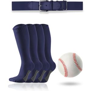 Toddler/Youth Softball Socks, Belt and Baseball Combo Set (2 Pairs of Socks, 1 Belt and 1 Baseball) for Boys Girls (Navy)