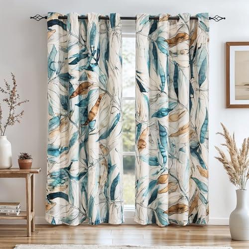 SUBRTEX Blackout Curtains 52Wx84L, Room Darkening Floral Curtains, Thermal Insulated 2 Panels Window Drapes, Boho Farmhouse Curtains for Living Room Bedroom Window Treatments, Blue