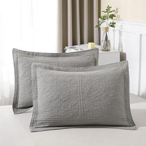 WINLIFE 100% Cotton Quilted Pillow Sham Floral Printed Pillow Cover (Grey) (26" x 20" (Pack of 2))